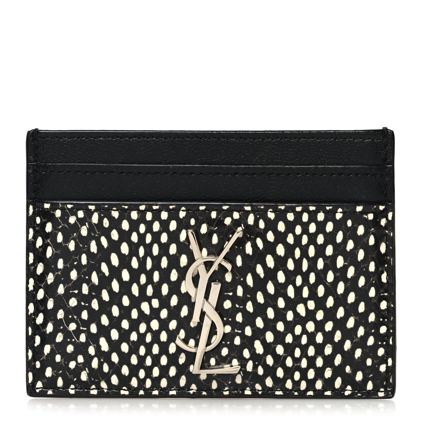 Calfskin Lambskin Snakeskin Embossed Monogram Credit Card Case Black White