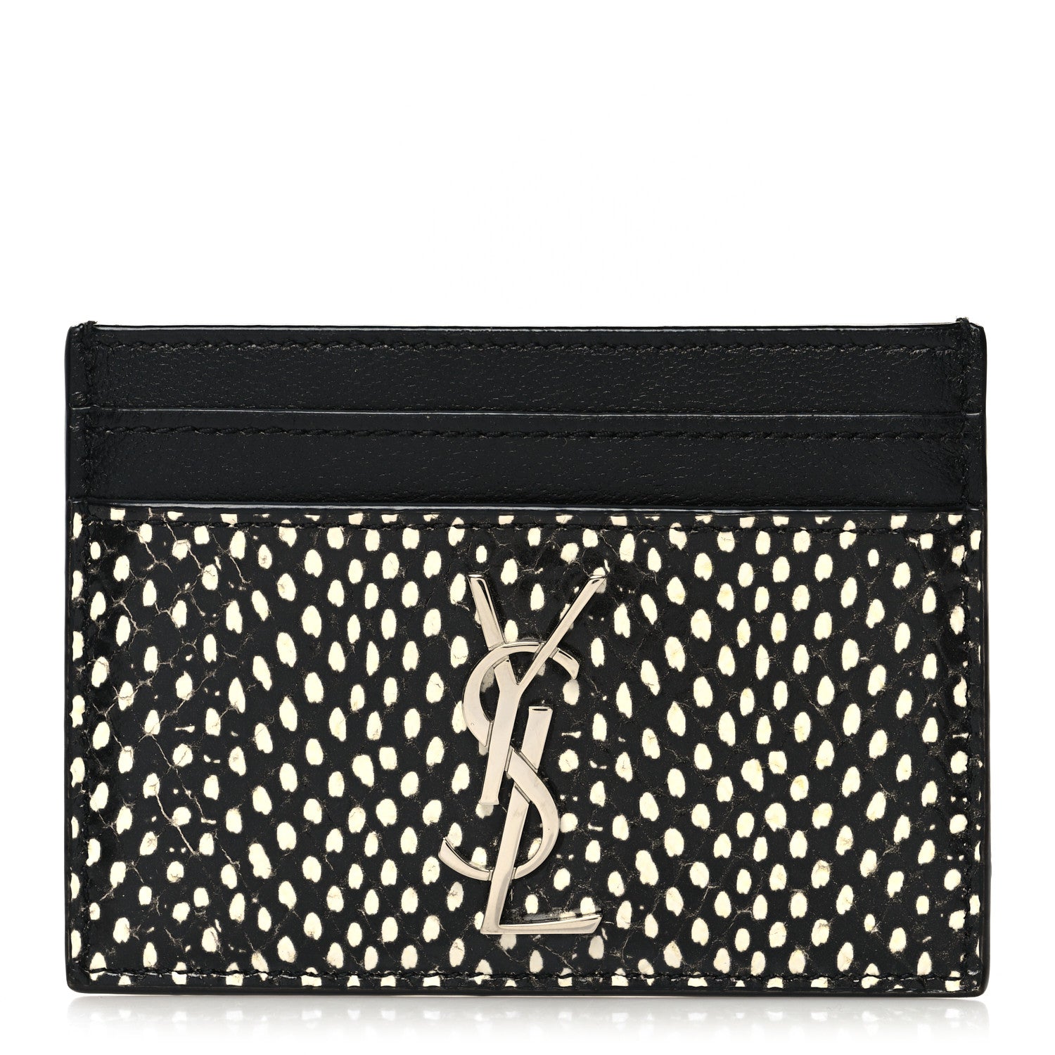Saint Laurent Calfskin Lambskin Snakeskin Embossed Monogram Credit Card Case Black White 1 of 9