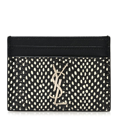 Saint Laurent Calfskin Lambskin Snakeskin Embossed Monogram Credit Card Case Black White 1 of 9