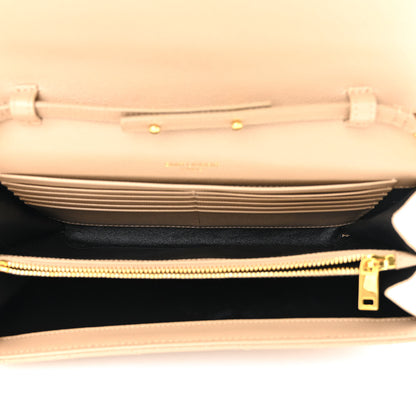 Saint Laurent Grain De Poudre Matelasse Chevron Monogram Chain Wallet Dark Beige 5 of 10