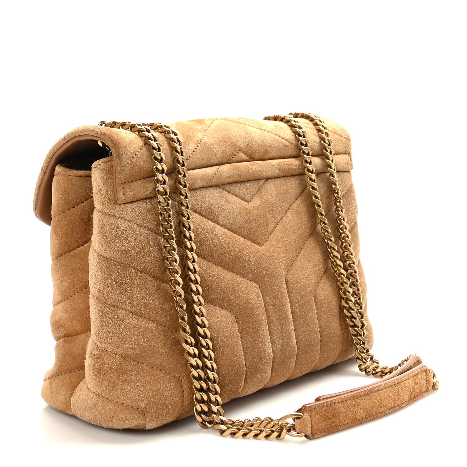 Saint Laurent Suede Calfskin Y Quilted Monogram Small Loulou Chain Satchel Cinnamon 3 of 9