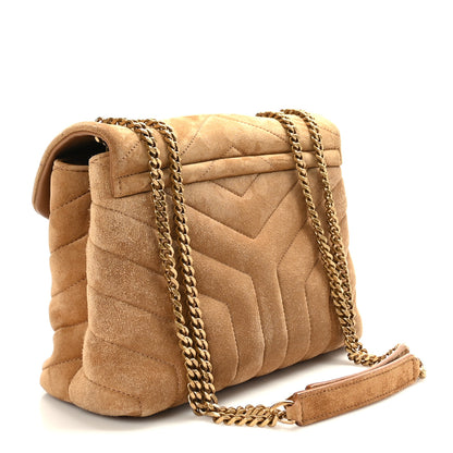 Saint Laurent Suede Calfskin Y Quilted Monogram Small Loulou Chain Satchel Cinnamon 3 of 9