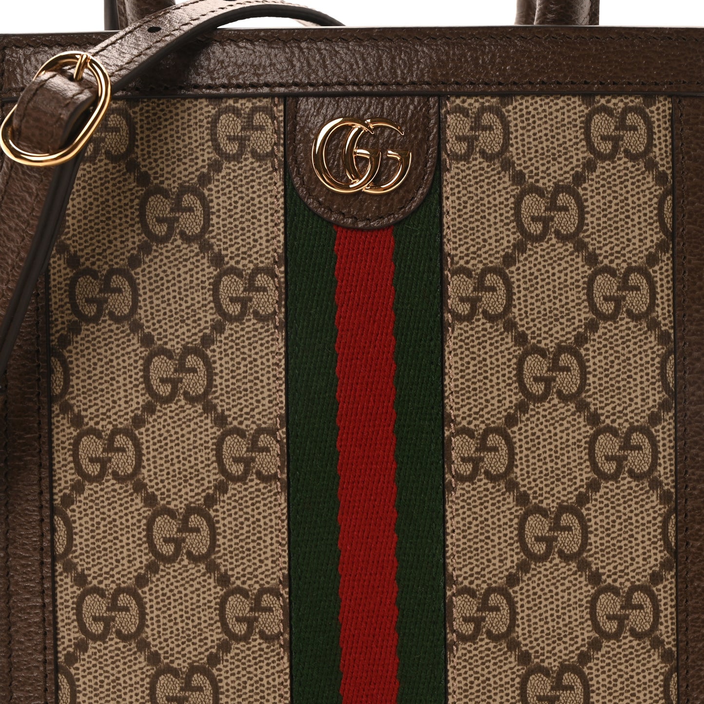 GG Supreme Monogram Textured Dollar Calfskin Web Super Mini Ophidia Mini Tote Bag Beige Ebony New Acero