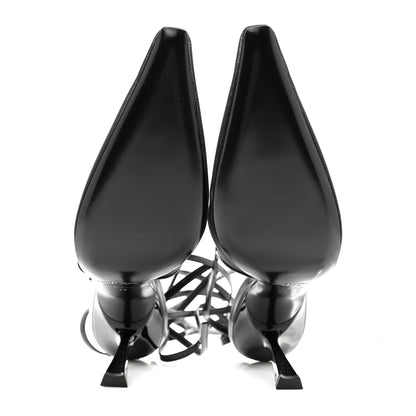 Saint Laurent Tulle Mesh Lambskin Oxails 110 Ankle Tie Pumps 37 Black 5 of 8