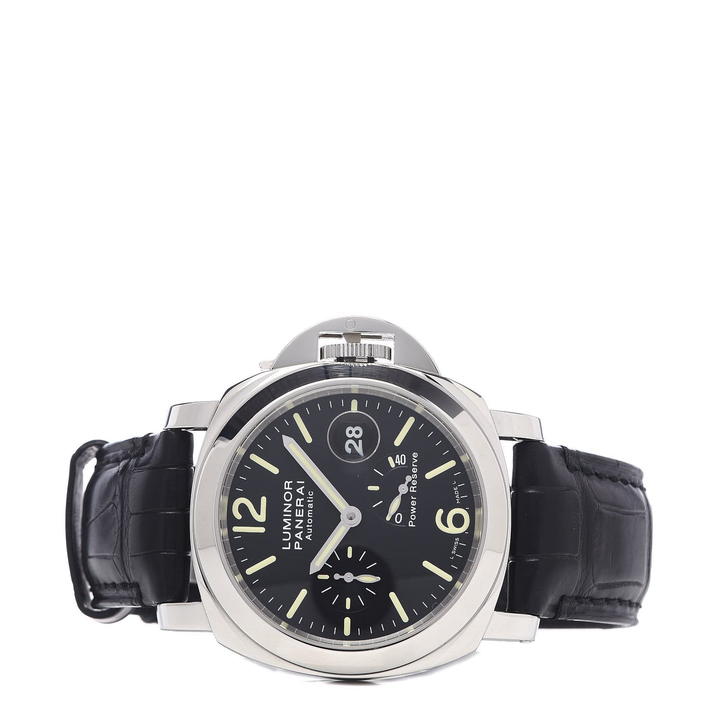Stainless Steel Alligator 44mm Luminor 3 Day Power Reserve Automatic Watch Black PAM00090