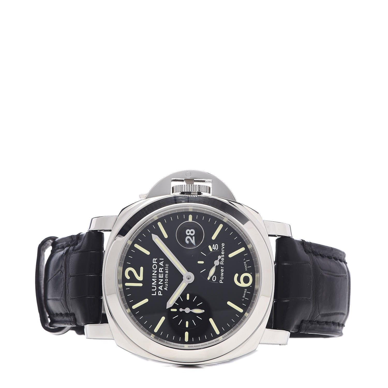 Panerai Stainless Steel Alligator 44mm Luminor 3 Day Power Reserve Automatic Watch Black PAM00090 3 of 7