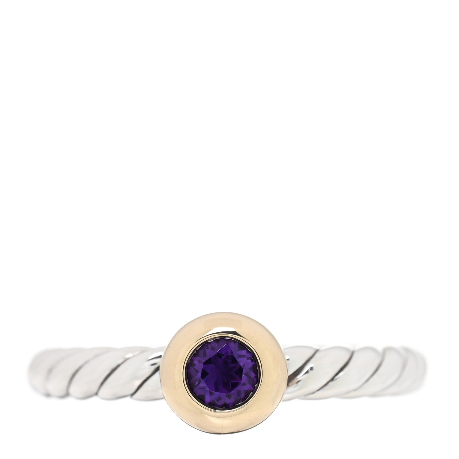 David Yurman Sterling Silver 14K Yellow Gold Amethyst Petite Cable Ring 52 6 1 of 4