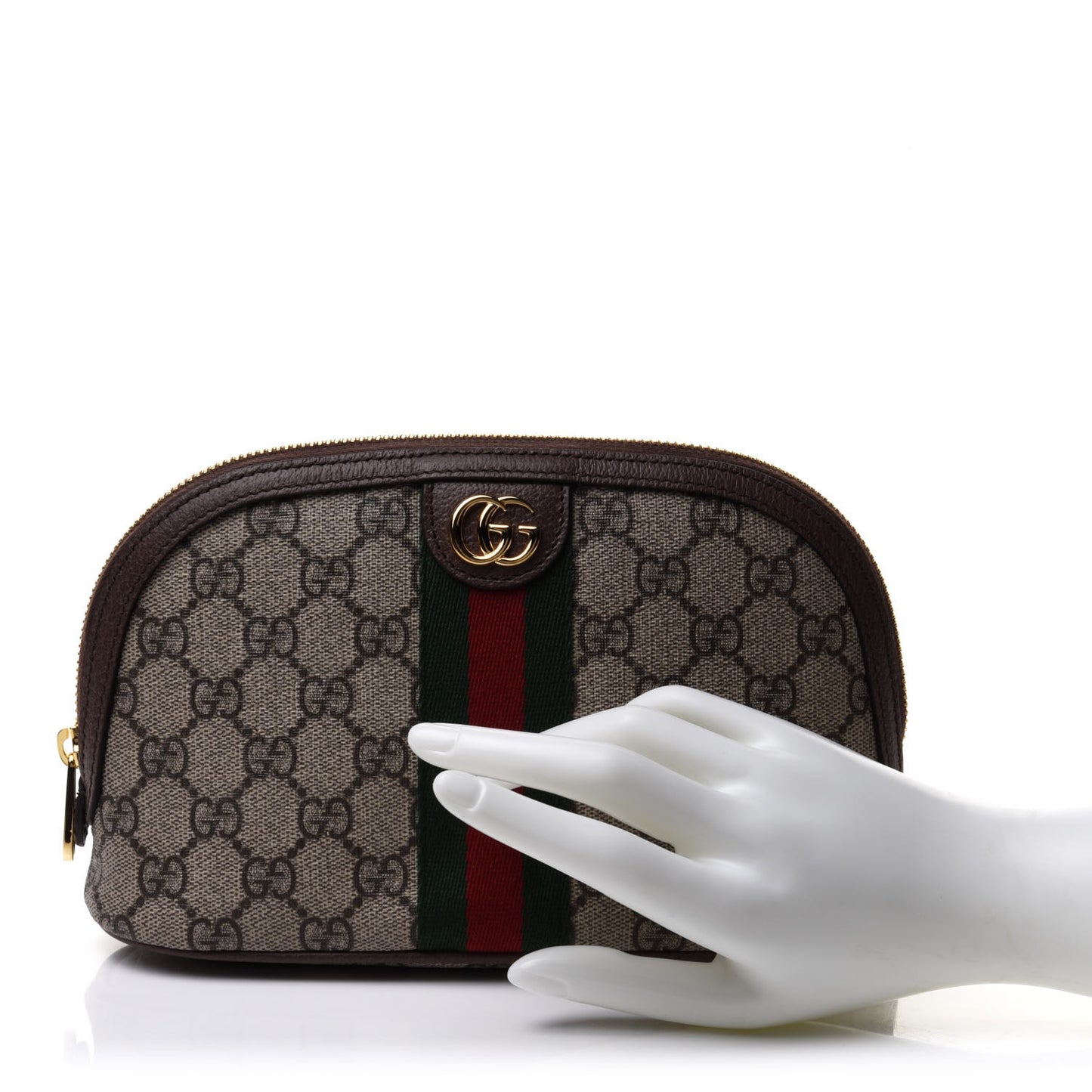 GG Supreme Monogram Textured Calfskin Web Large Ophidia Cosmetic Case Beige Ebony New Acero