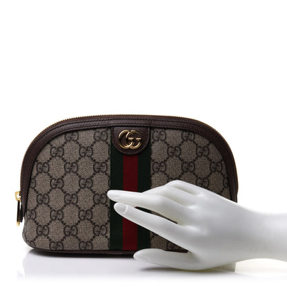 Gucci GG Supreme Monogram Textured Calfskin Web Large Ophidia Cosmetic Case Beige Ebony New Acero 2 of 10