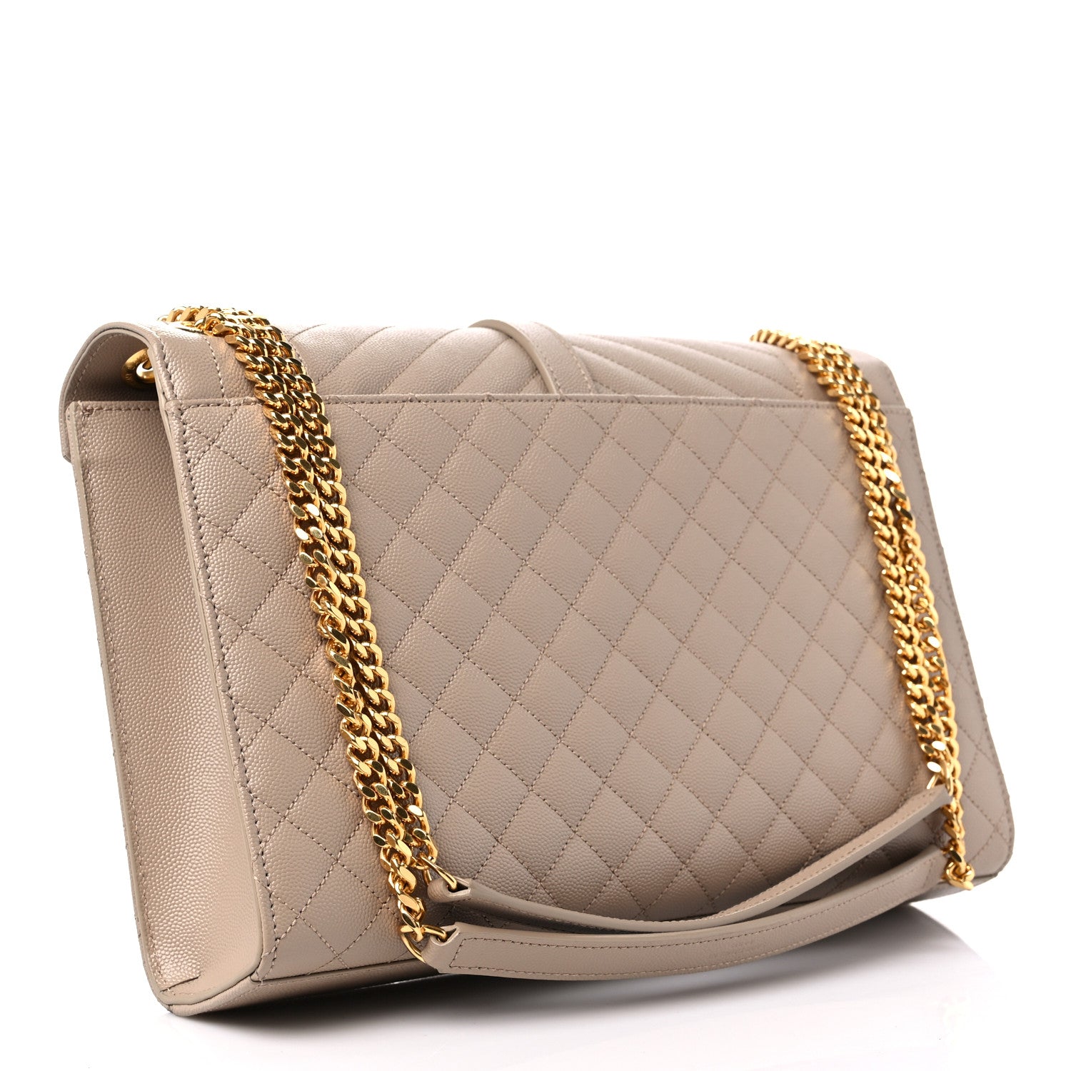 Saint Laurent Grain De Poudre Mixed Matelasse Large Triquilt Monogram Satchel Dark Beige 3 of 10