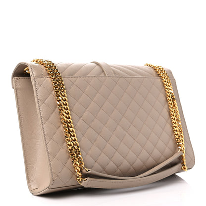 Saint Laurent Grain De Poudre Mixed Matelasse Large Triquilt Monogram Satchel Dark Beige 3 of 10