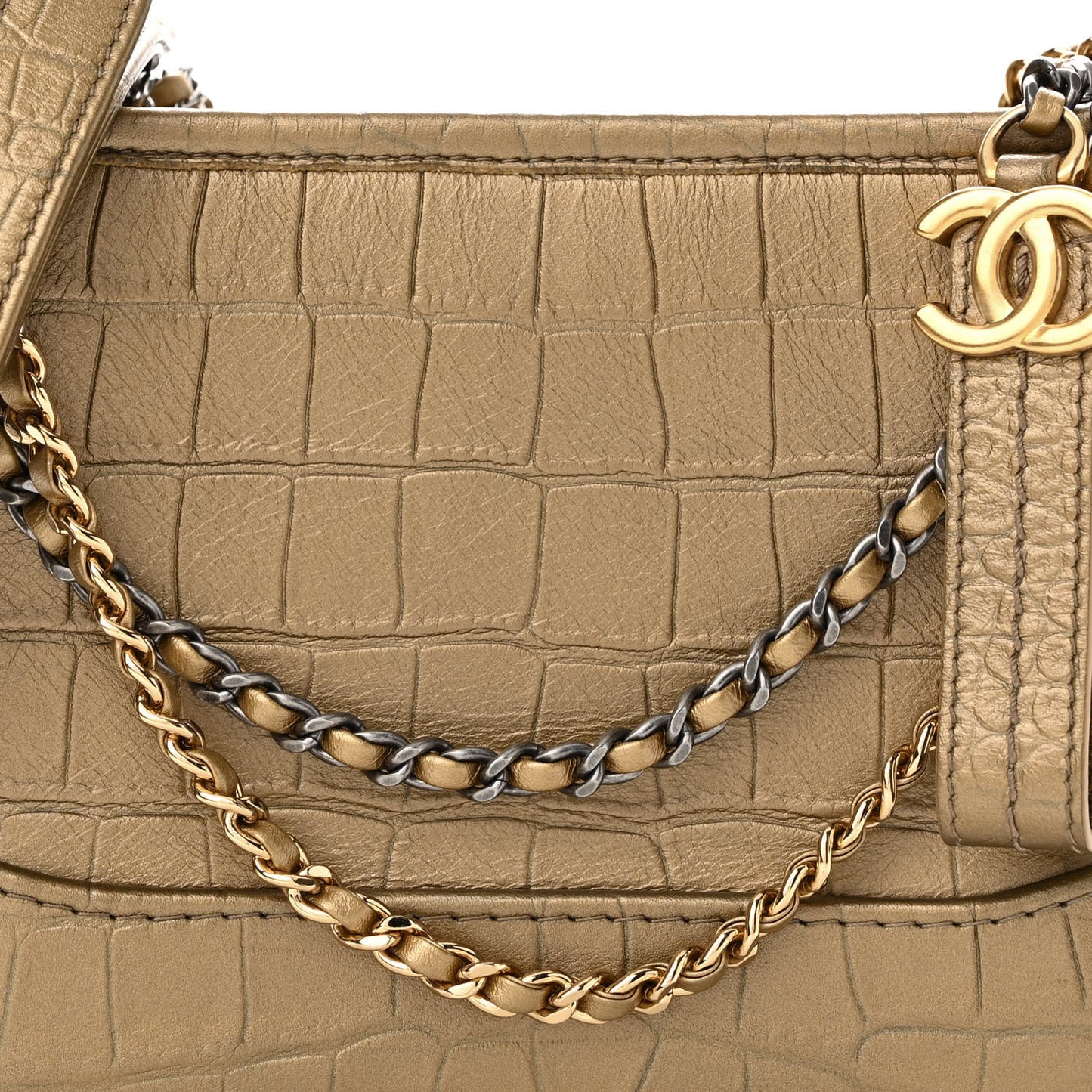 Metallic Calfskin Crocodile Embossed Cocodile Small Gabrielle Hobo Gold