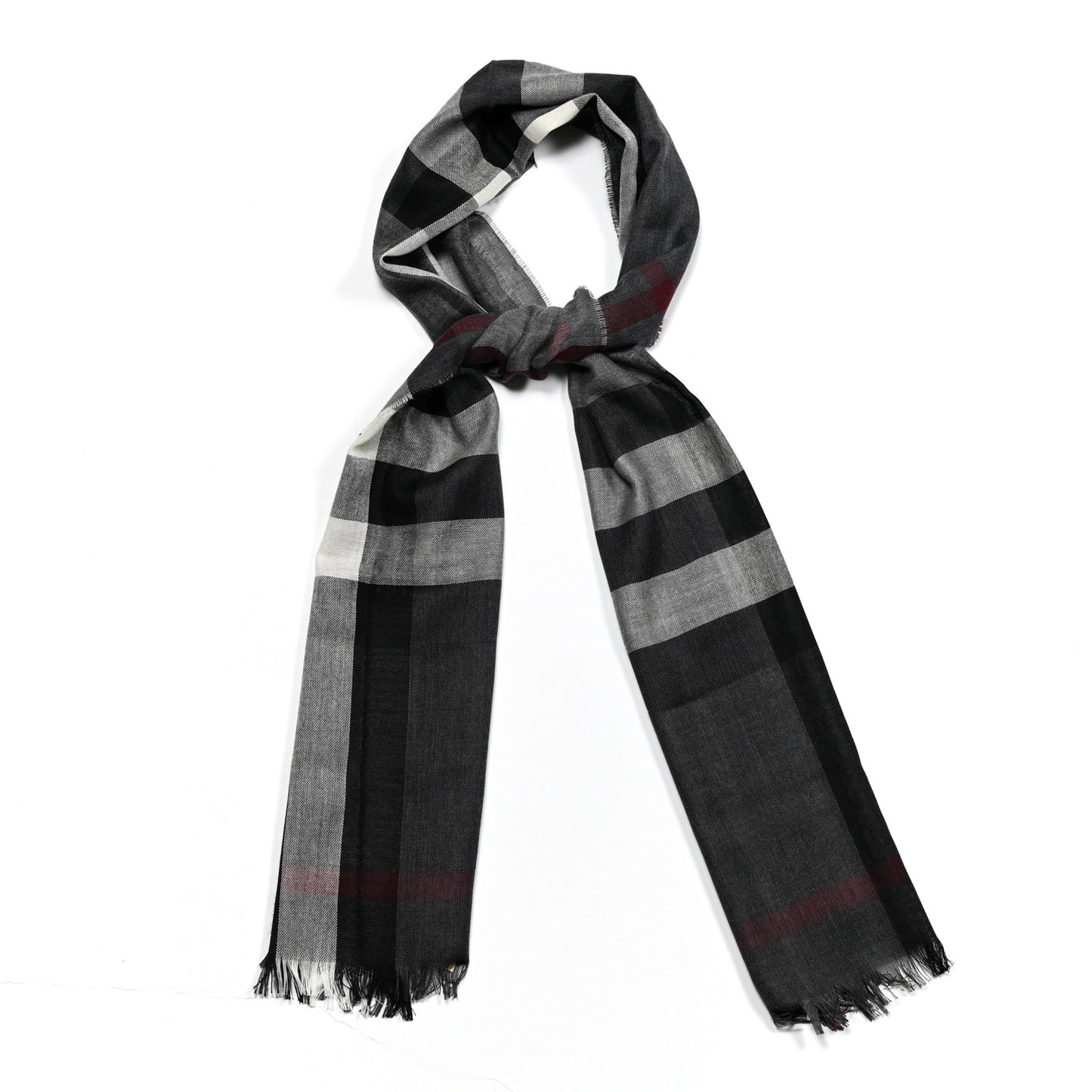 Wool Cashmere Tonal Lightweight Check Scarf Charcoal