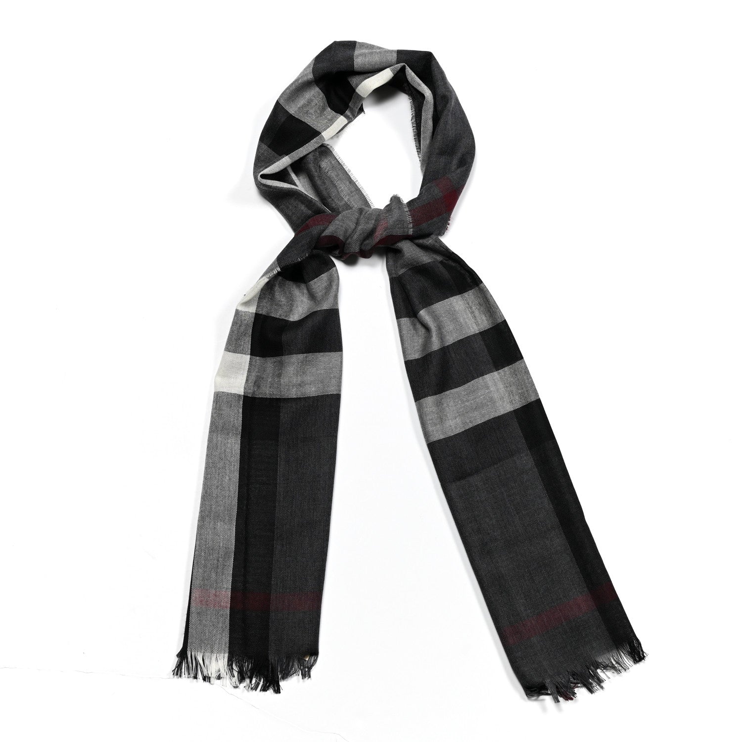 Burberry Wool Cashmere Tonal Lightweight Check Scarf Charcoal 1 of 5