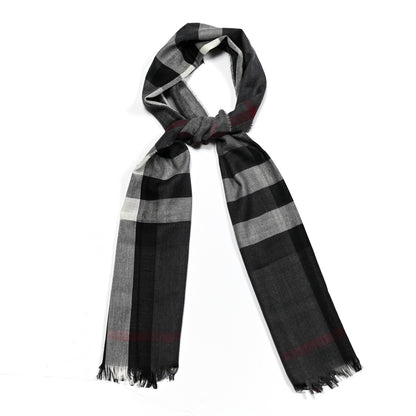 Burberry Wool Cashmere Tonal Lightweight Check Scarf Charcoal 1 of 5