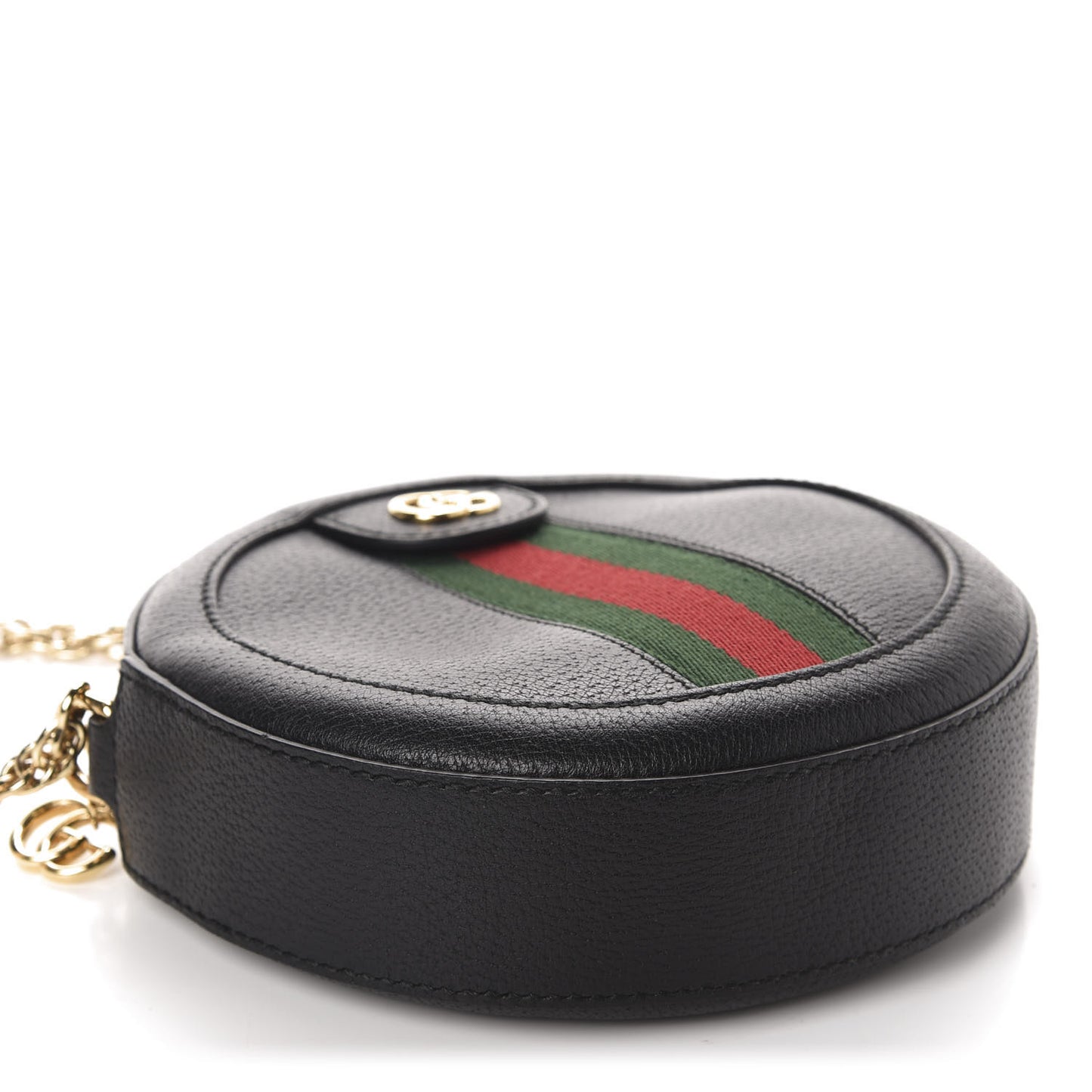 Grained Calfskin Web Mini Ophidia Round Shoulder Bag Black