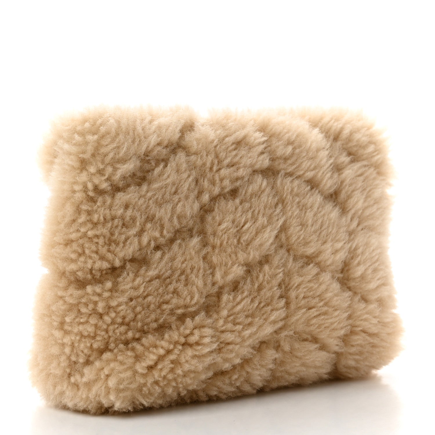 Saint Laurent Shearling Quilted Monogram Loulou Puffer Pouch Clutch Natural Beige 4 of 7