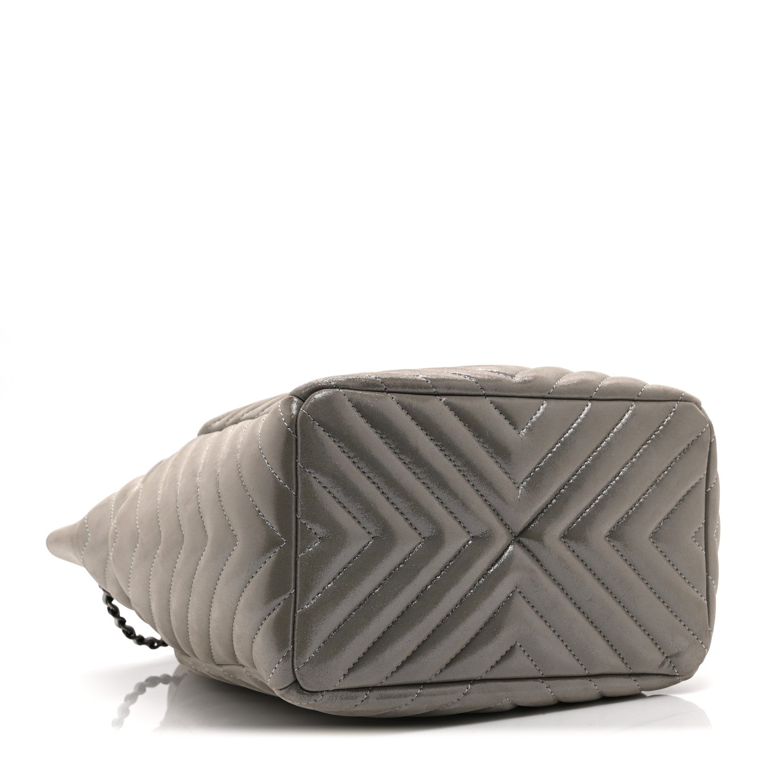 Chanel Iridescent Calfskin Chevron Small Urban Spirit Drawstring Bag Silver 4 of 10