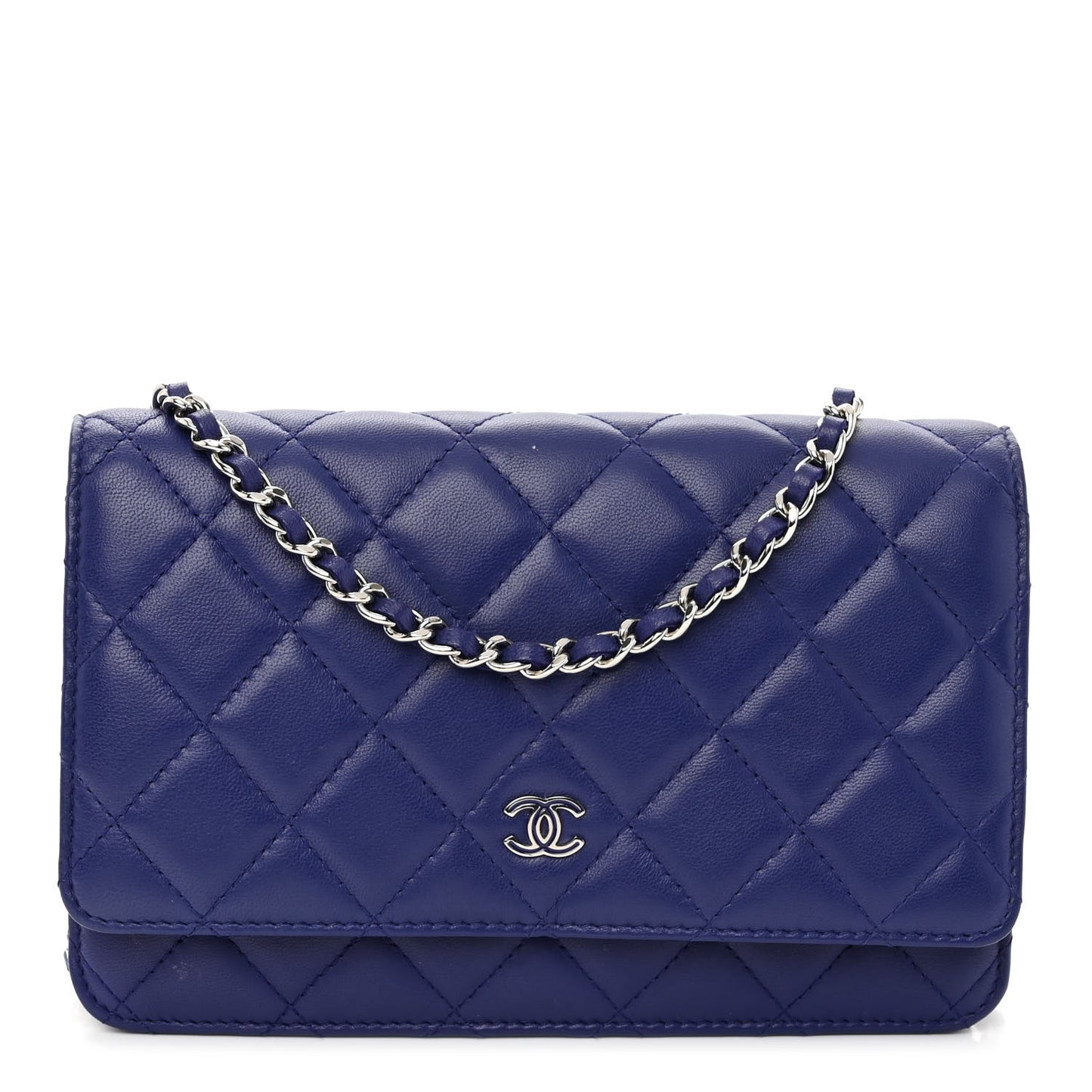 Lambskin Quilted Wallet On Chain WOC Blue