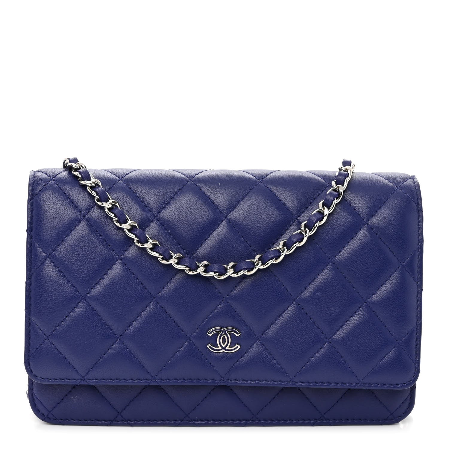 Chanel Lambskin Quilted Wallet On Chain WOC Blue 1 of 11