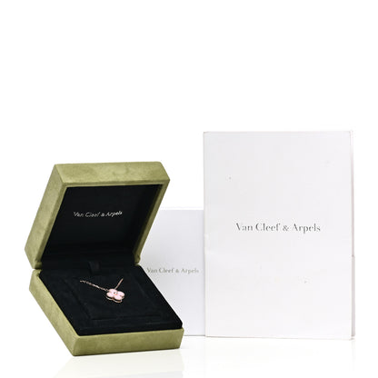 Van Cleef & Arpels 18K Rose Gold Diamond Pink Porcelain Vintage Alhambra Pendant Necklace 7 of 7