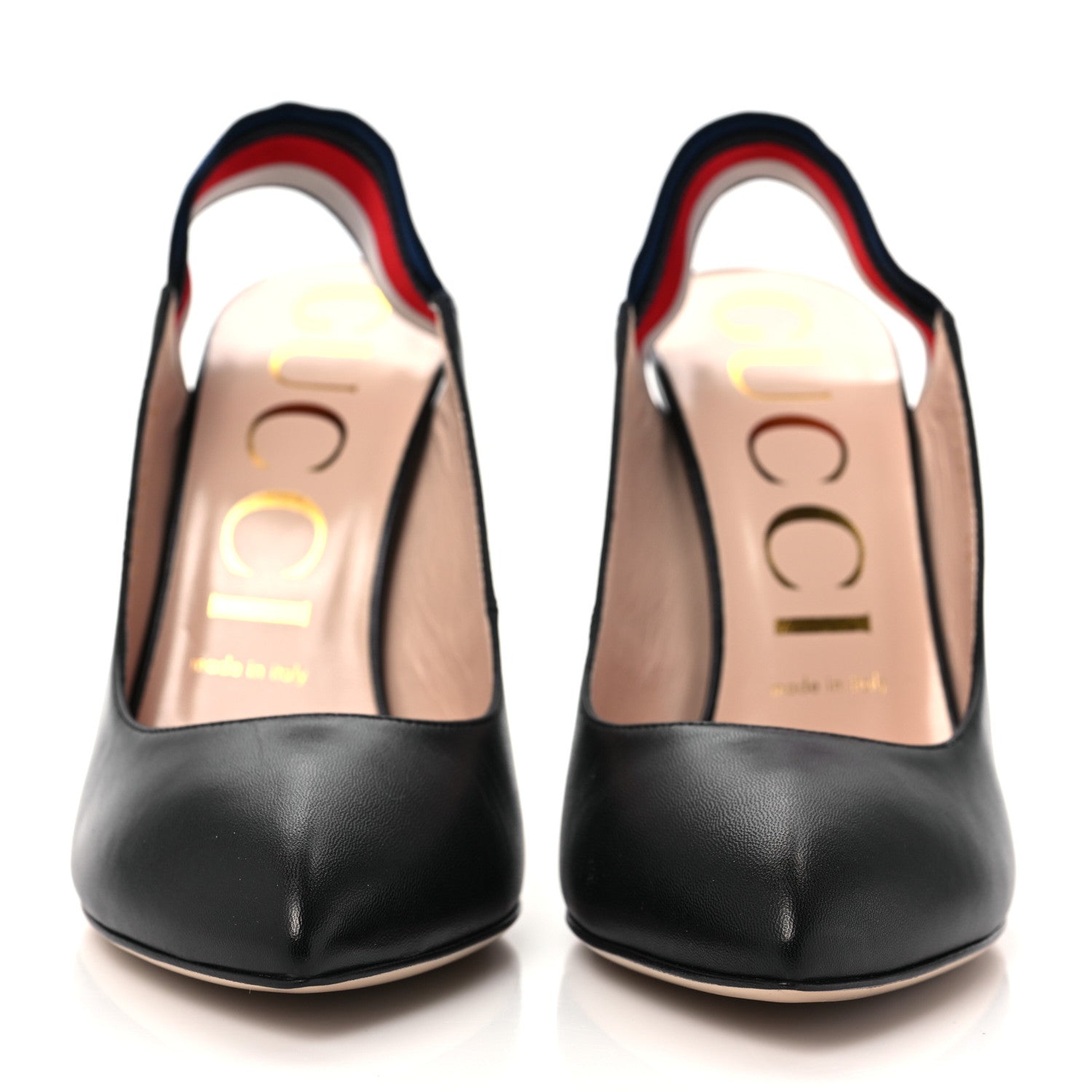 Gucci Malaga Kid Web Sylvie High Heel Slingback Pumps 38.5 Black 2 of 10