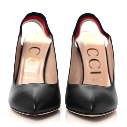 Gucci Malaga Kid Web Sylvie High Heel Slingback Pumps 38.5 Black 2 of 10