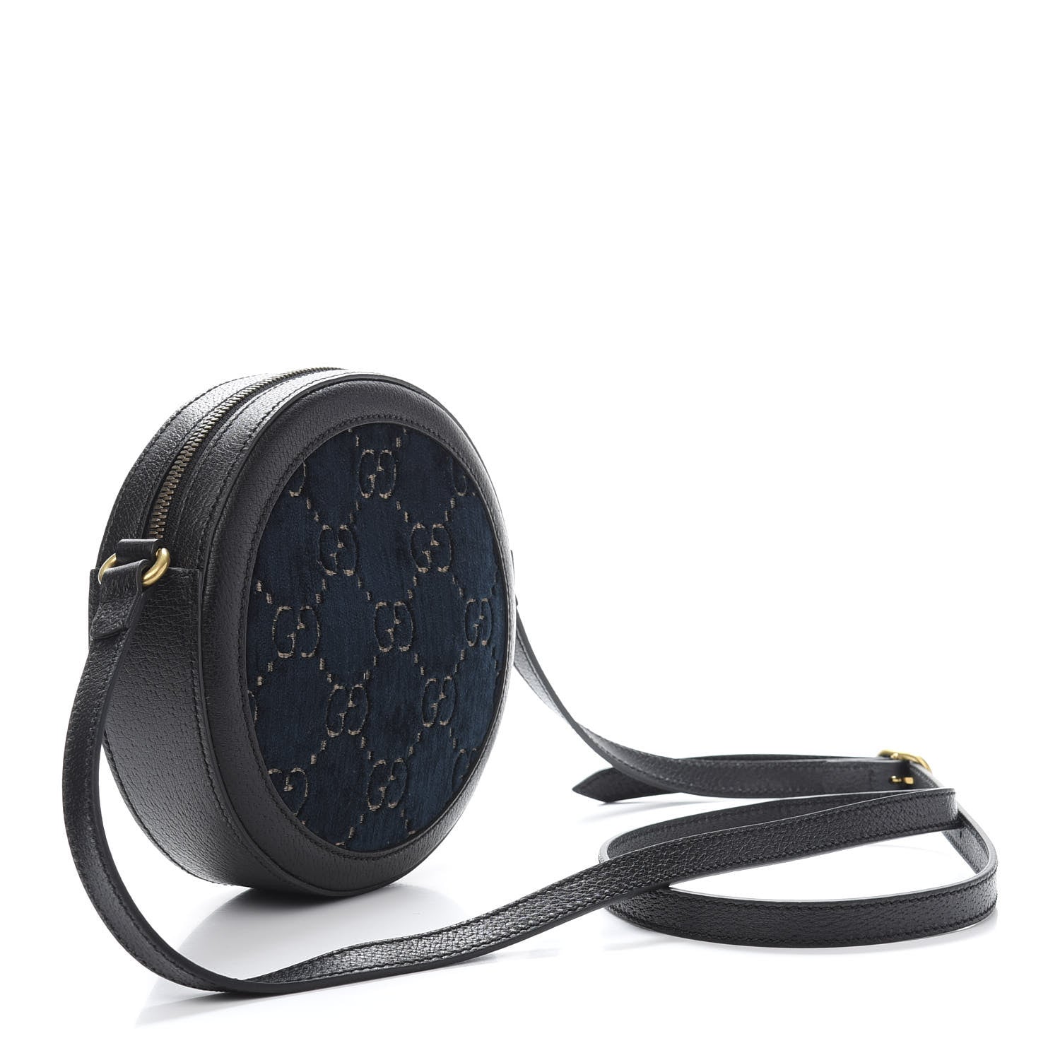 Gucci Velvet Calfskin GG Monogram Round Shoulder Bag Blue Beige 2 of 10