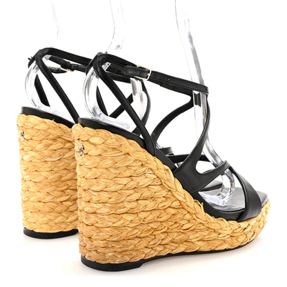 Jimmy Choo Raffia Nappa Ayla 110mm Wedge Sandals 35 Black 5 of 8