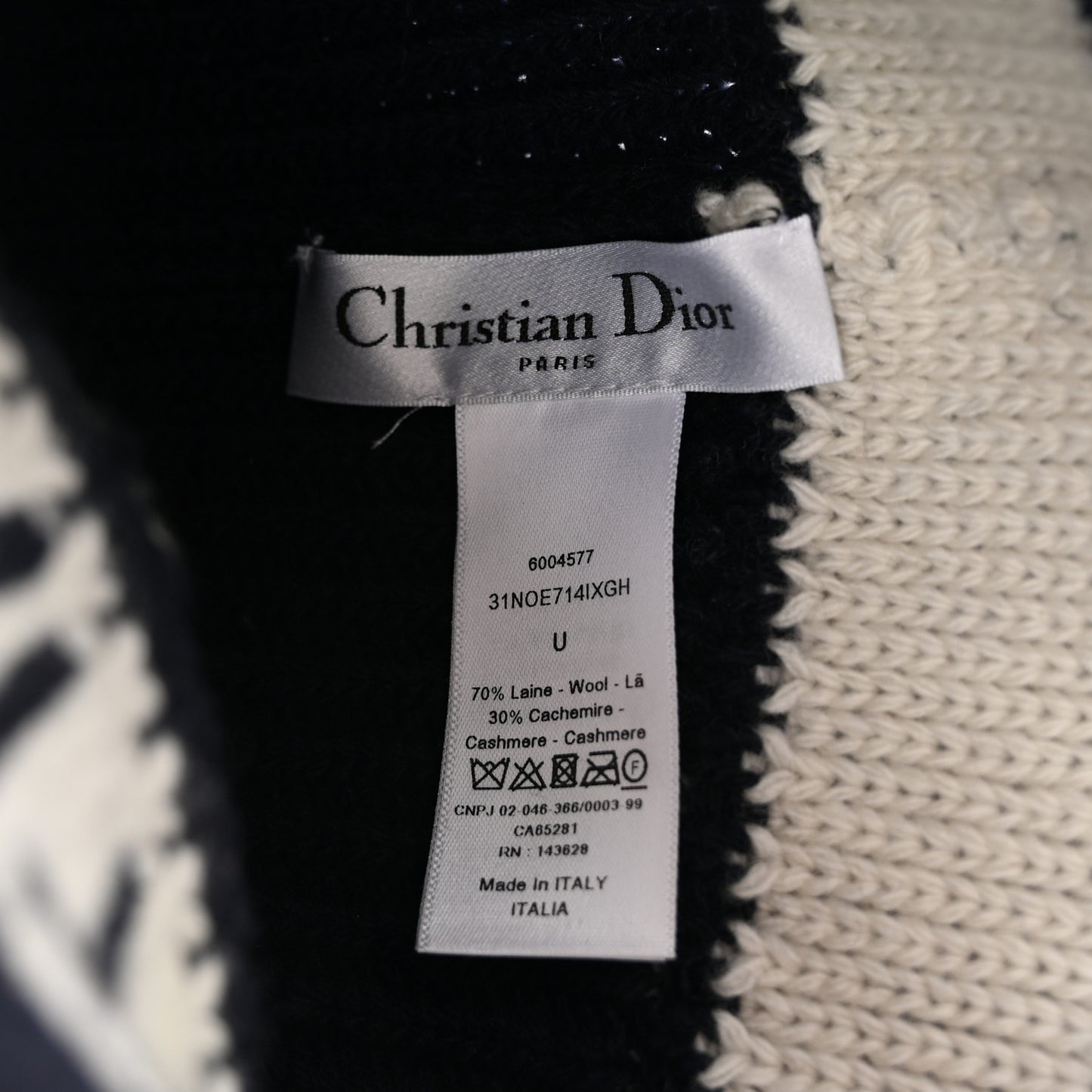Cashmere Wool D-White Beanie Navy Blue White