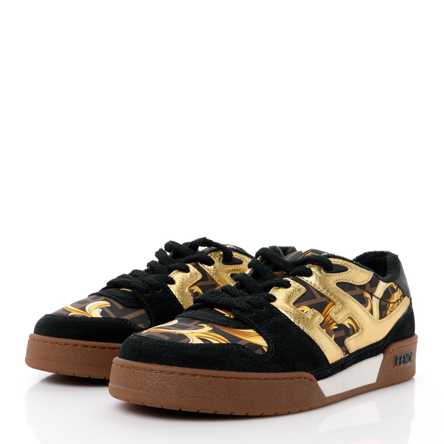 Versace X FENDI Suede Fabric FF Baroque Mens Fendace Match Sneakers 9 Black Gold Multicolor 3 of 10