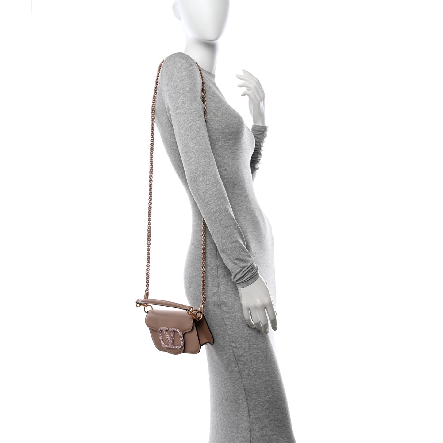 Calfskin Crystal Vlogo Small Loco Shoulder Bag Rose Cannelle