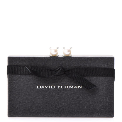 David Yurman Sterling Silver Diamond Pearl 9.5mm Earrings 5 of 5