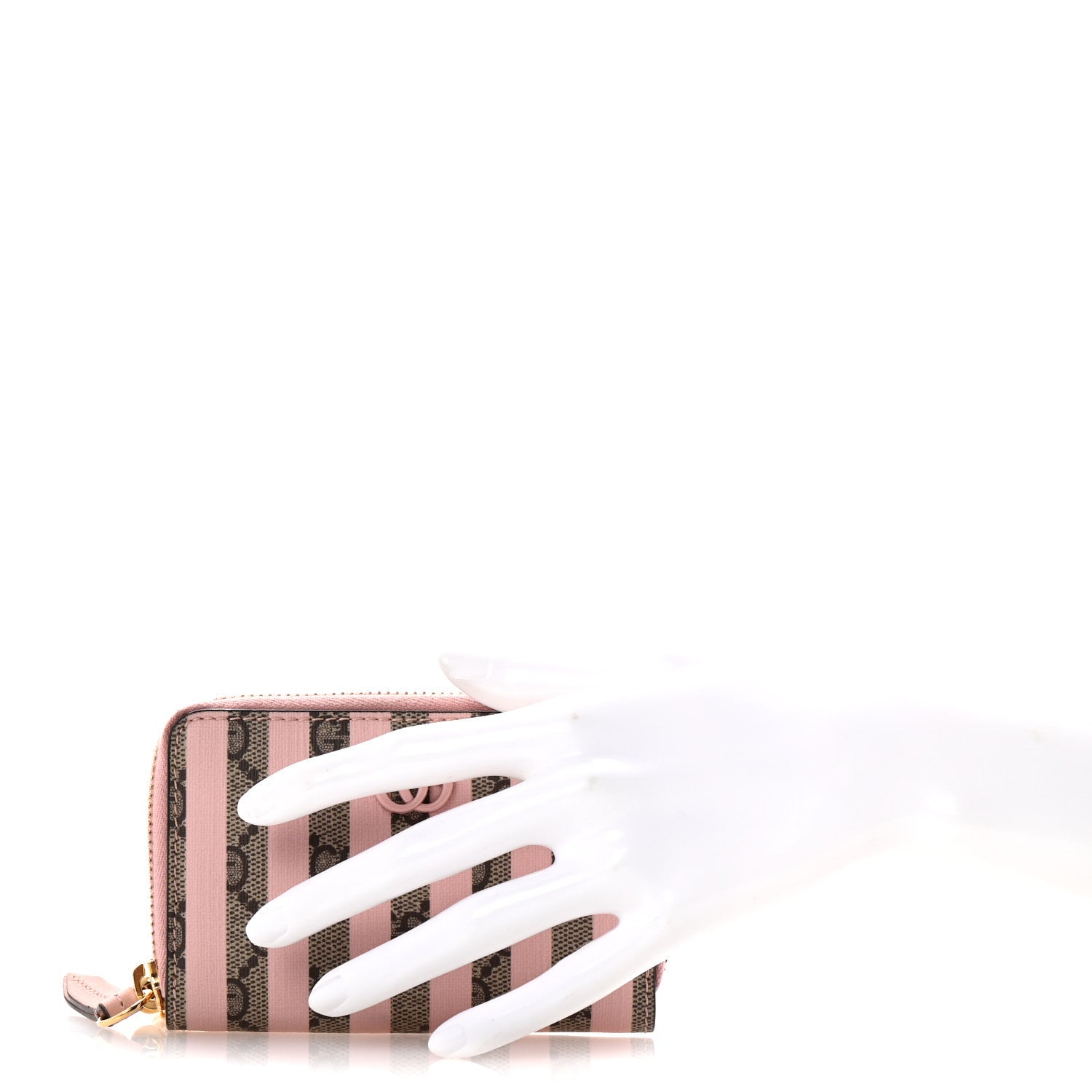 Gucci Supreme Monogram Vitello Eclipse Enamel Striped GG Key Card Case Beige Ebony Pink 2 of 8