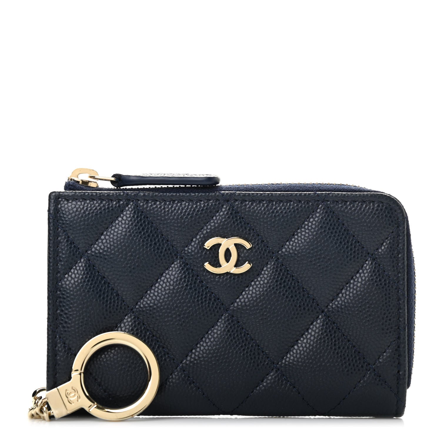 Chanel Caviar Quilted Zipped Key Holder Case Navy 1 of 7