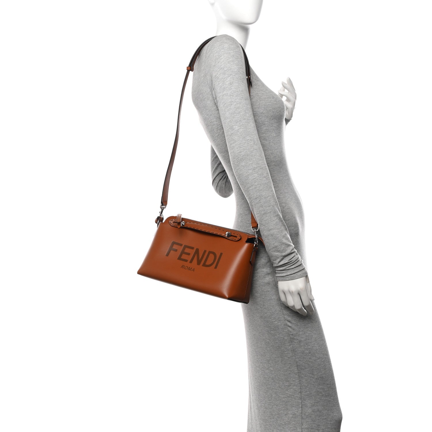 Fendi Vitello King Logo Embossed Medium By The Way Boston Bag Cuoio 2 of 11
