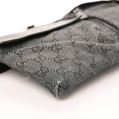 Gucci Denim Monogram Double Pocket Belt Bag Black 8 of 12