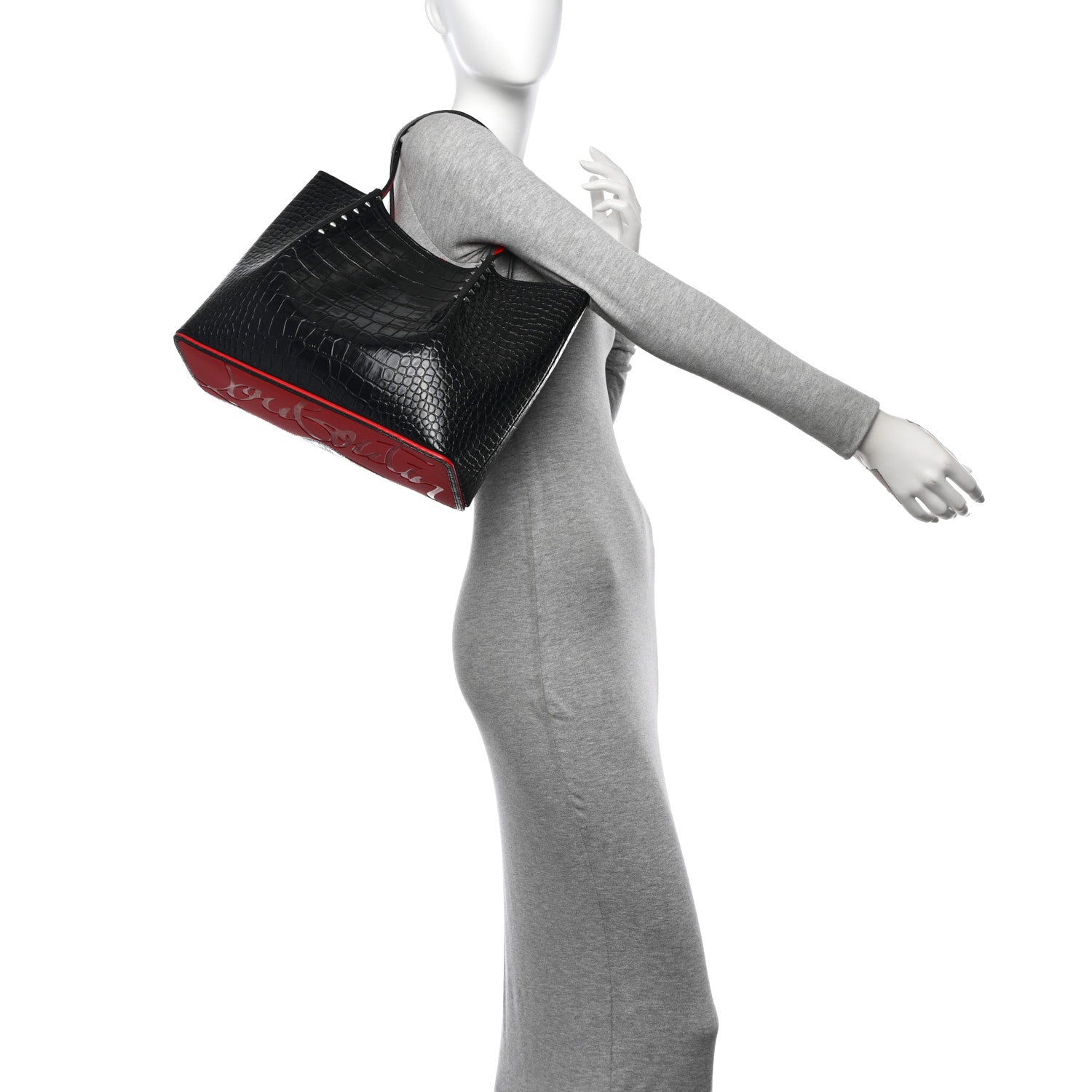 Christian Louboutin Calfskin Crocodile Embossed Spikes Small Cabarock Black 2 of 9