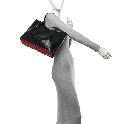 Christian Louboutin Calfskin Crocodile Embossed Spikes Small Cabarock Black 2 of 9