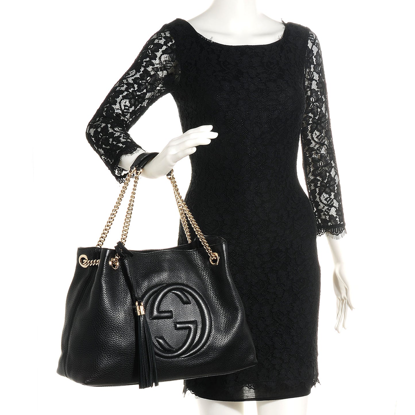 Pebbled Calfskin Medium Soho Chain Shoulder Bag Black