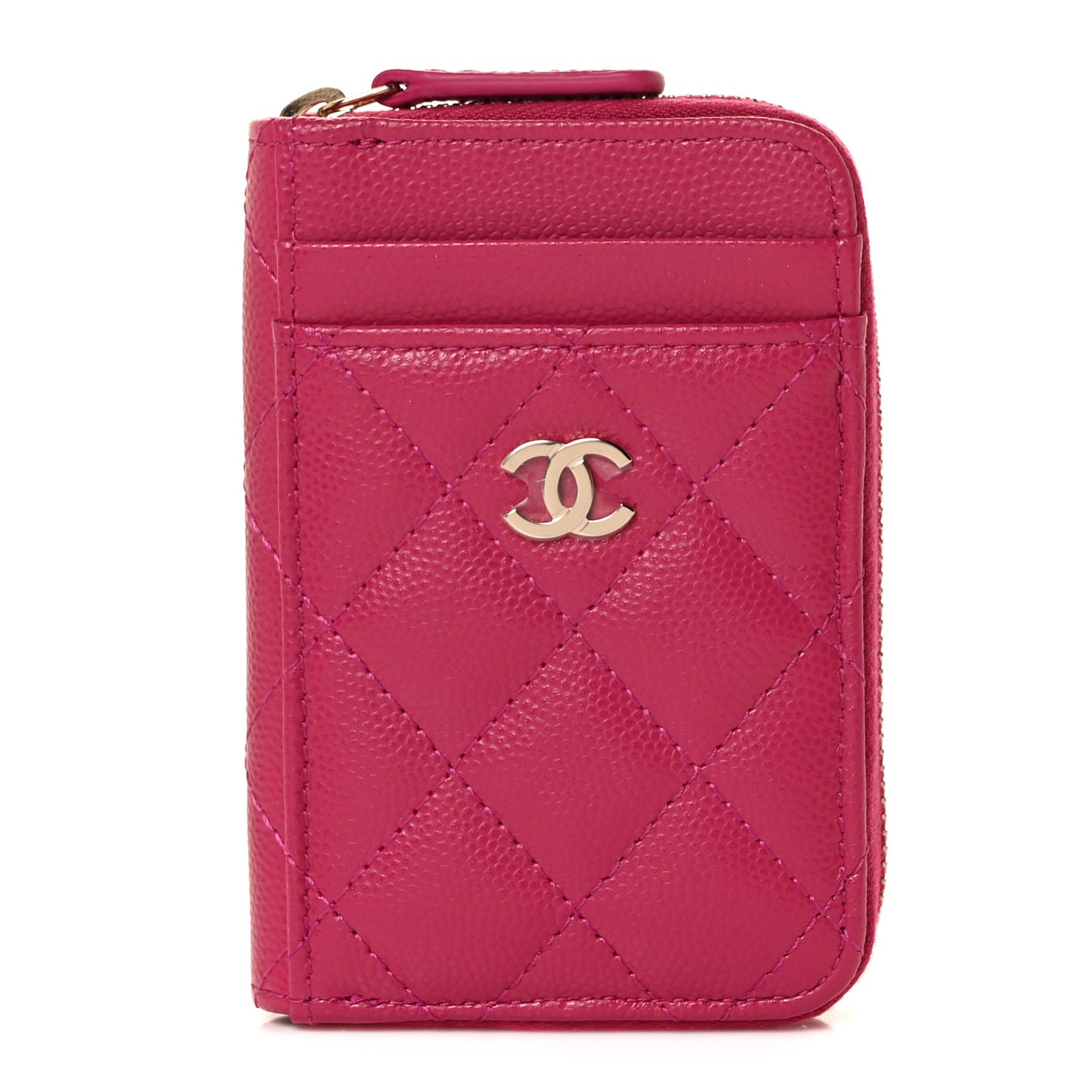 Caviar Quilted Zip Card Holder Fuchsia