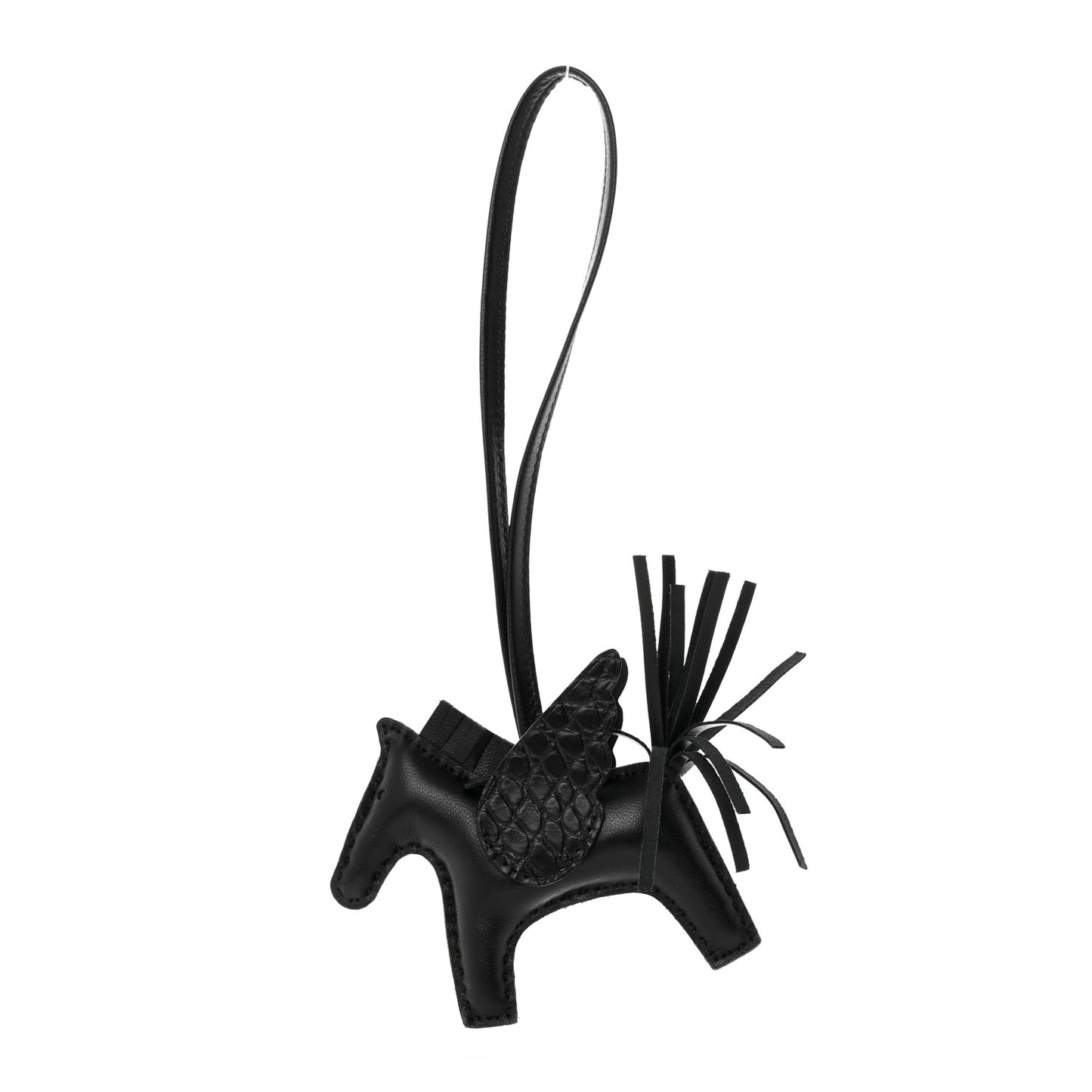 Milo Lambskin Matte Alligator Touch Grigri Rodeo Pegase Horse Bag Charm PM Black