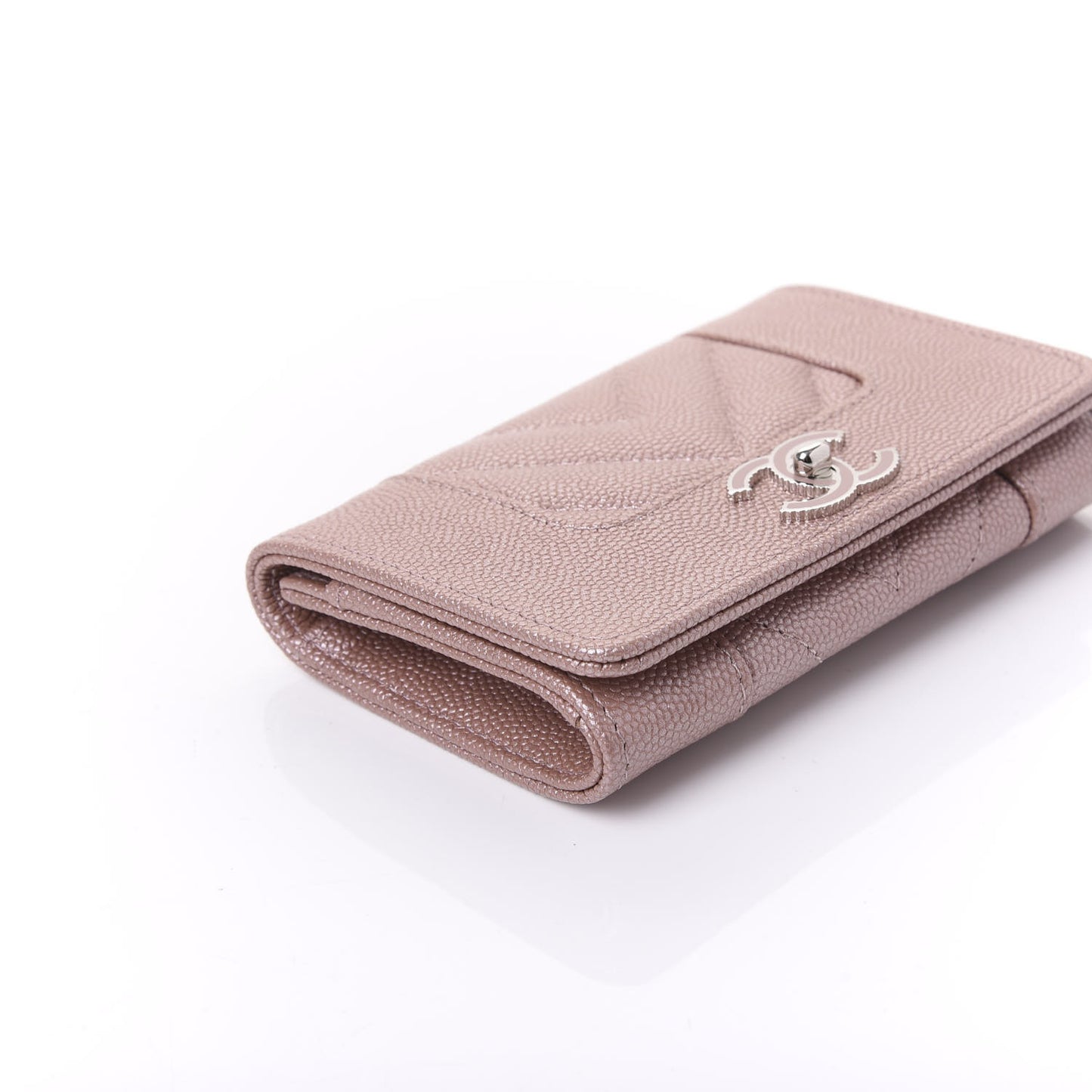 Metallic Caviar Chevron Quilted Vintage Mademoiselle Flap Card Holder Pink