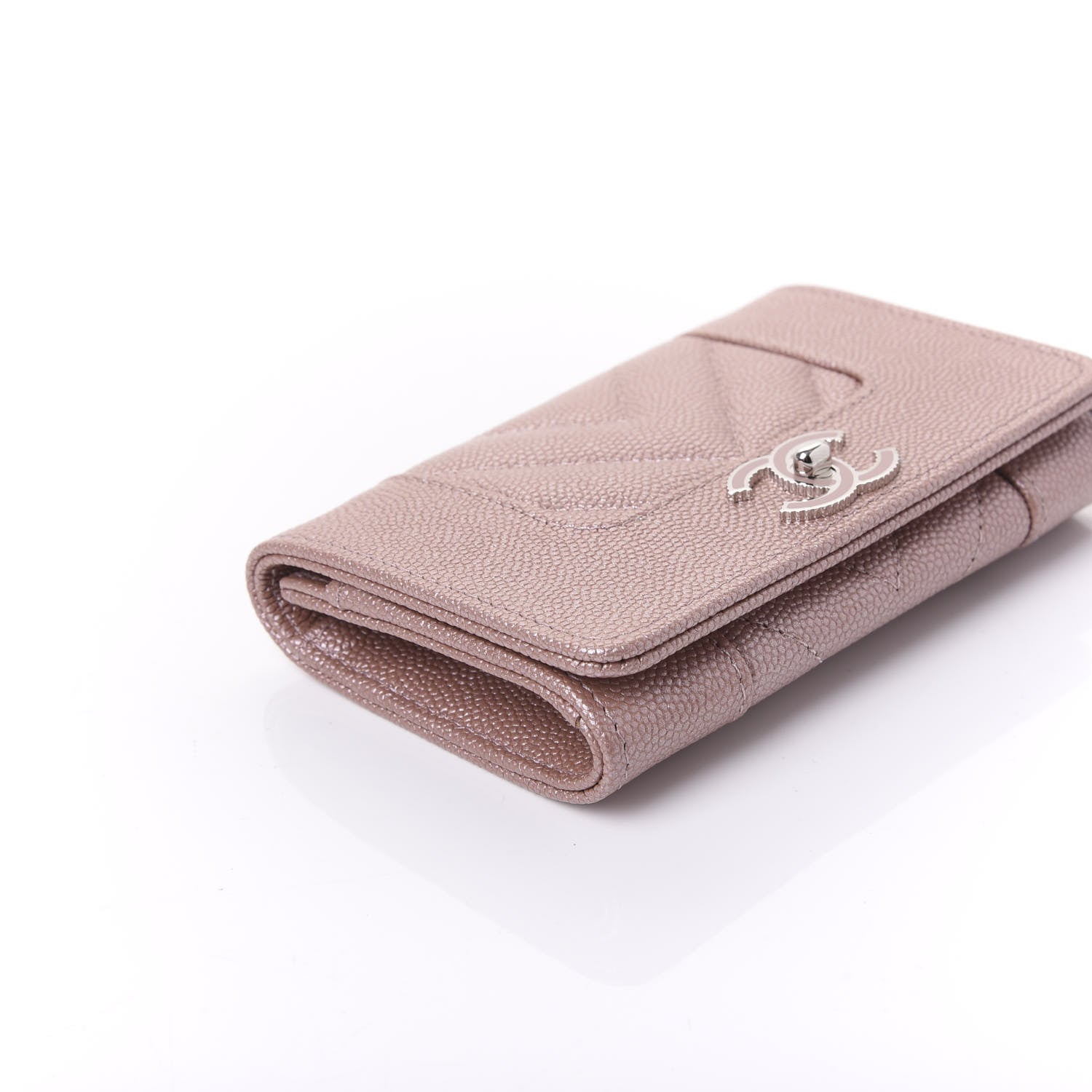 Chanel Metallic Caviar Chevron Quilted Vintage Mademoiselle Flap Card Holder Pink 8 of 10