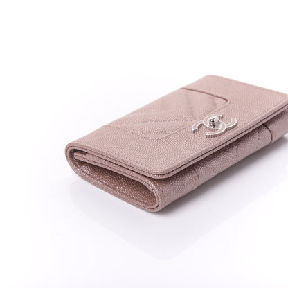 Chanel Metallic Caviar Chevron Quilted Vintage Mademoiselle Flap Card Holder Pink 8 of 10