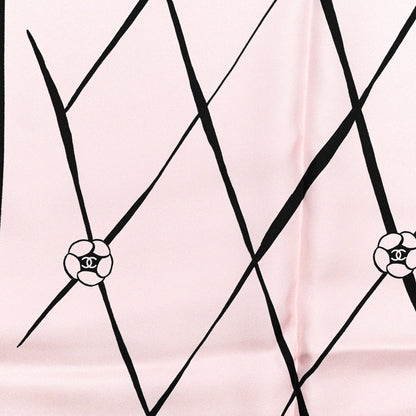 Chanel Silk CC Logo Camellia Scarf Pink Black 4 of 4