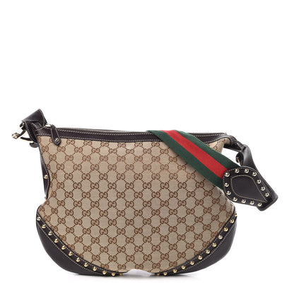 Gucci Monogram Web Studded Pelham Shoulder Bag Dark Brown 1 of 10