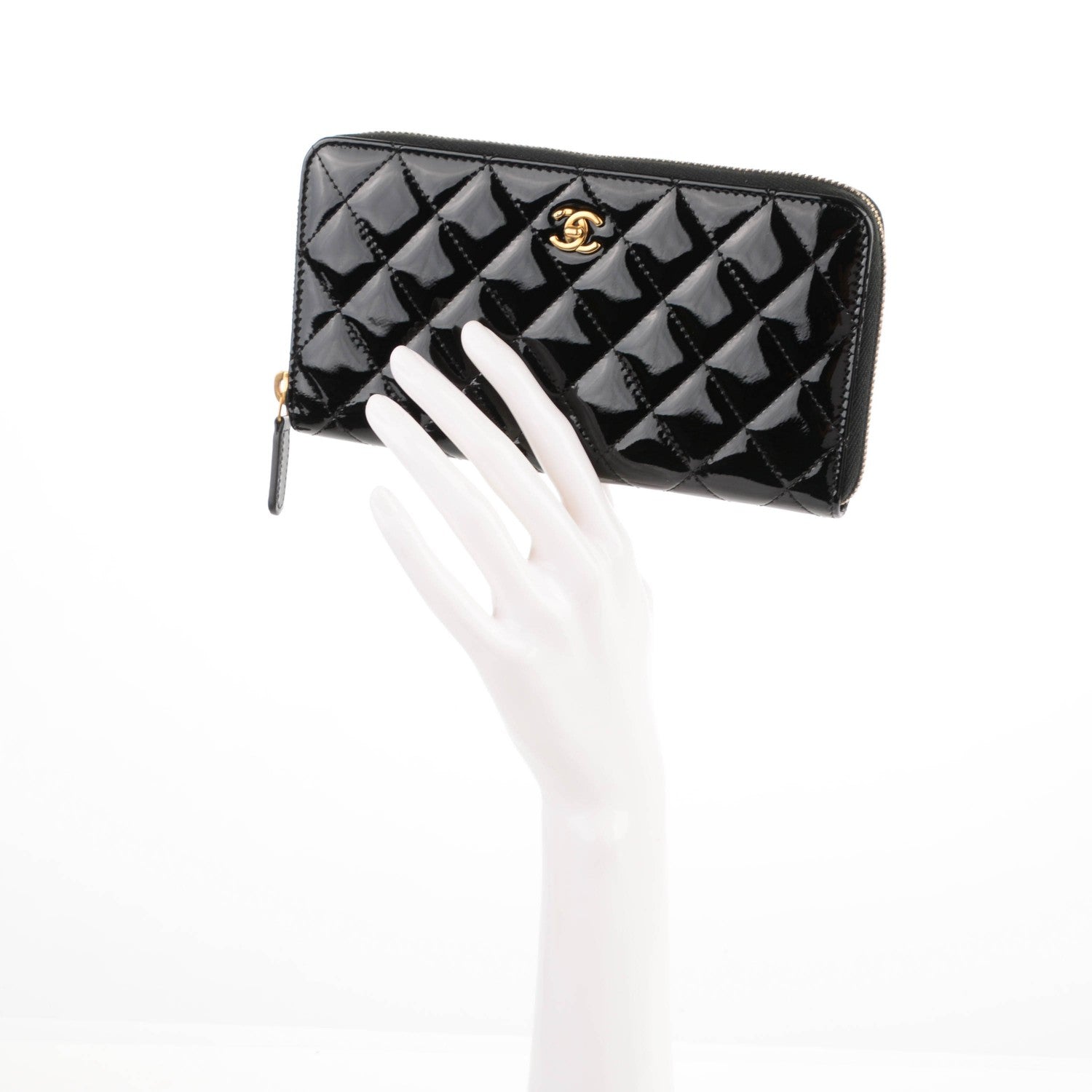 Chanel Patent Quilted Zip Around Wallet Black 2 of 8