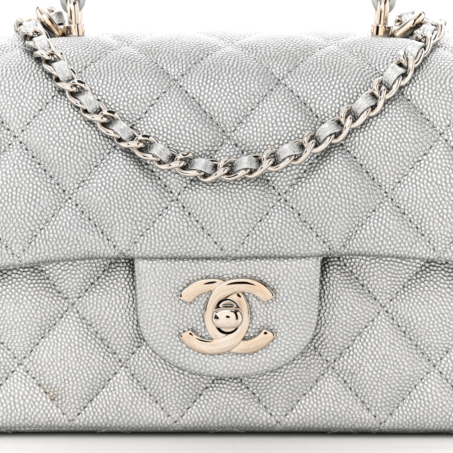 Chanel Metallic Caviar Quilted Mini Top Handle Rectangular Flap Silver 8 of 11
