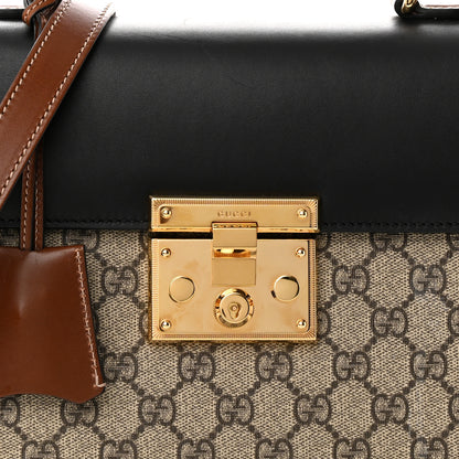 Gucci GG Supreme Monogram Calfskin Small Padlock Top Handle Bag Beige Black Cuir 8 of 13